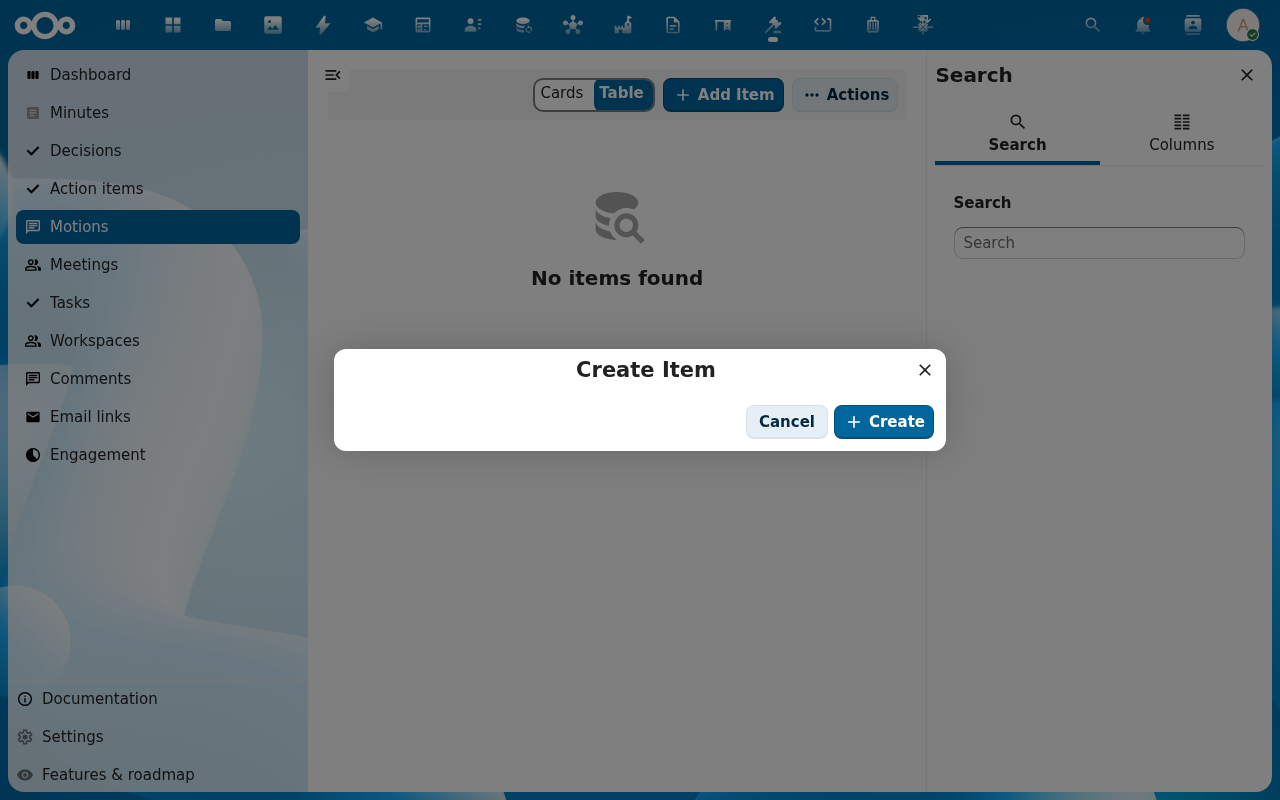 Create motion dialog