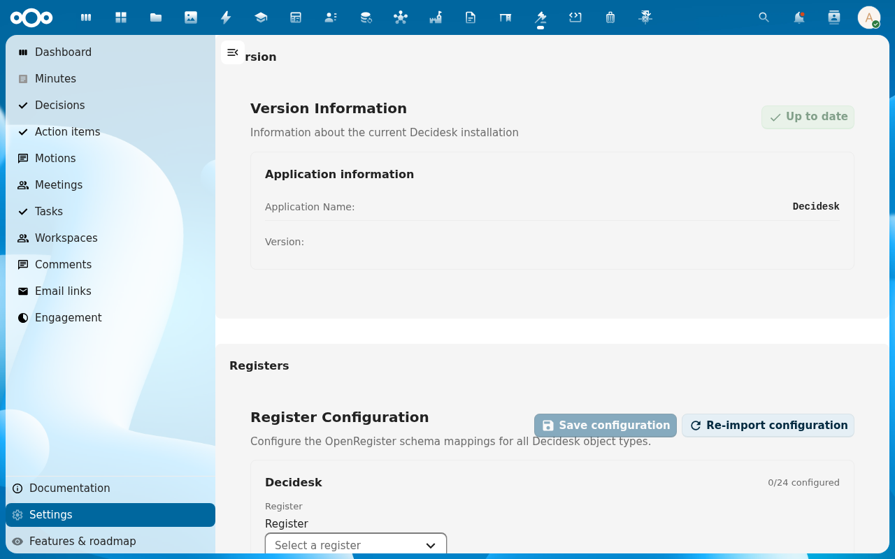 Register configuration widget